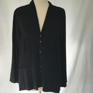 JJill black button down stretch shawl collar top